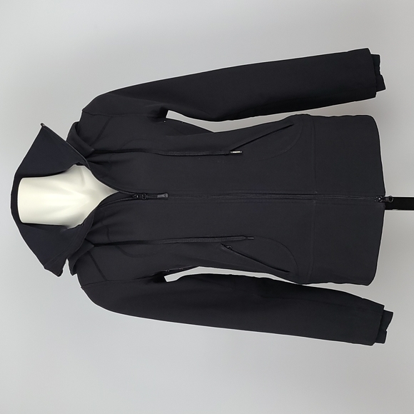 Lululemon Black Softshell Silverescent Jacket Thumbholes Removable Hood Size 8 - Picture 1 of 15